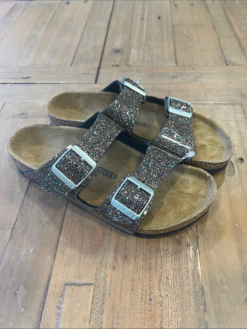 Birkenstock Arizona black glitter sandals 34 eu 3 us kids adjustable buckle